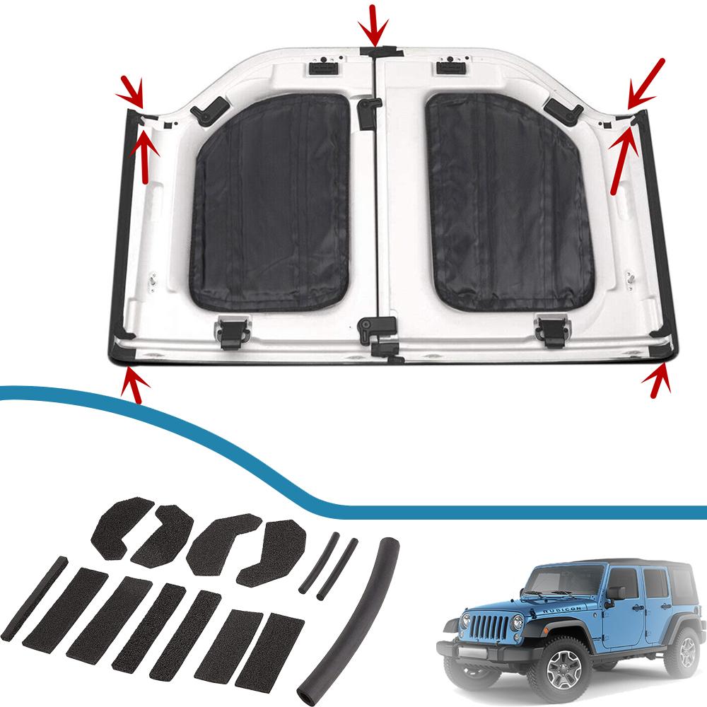 18-teiliges Auto-Hardtop-Dichtungs-Reparaturset Dach Wasser Regenabweiser Schutzschlitz Dachrinnenverlängerung für Jeep Wrangler JK 2007-2017 Zubehör