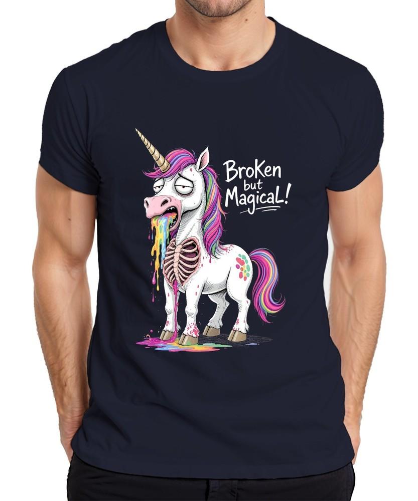 Broken But Magical Unicorn Rainbow Vomit Skeleton Funny Unisexs TShirt S