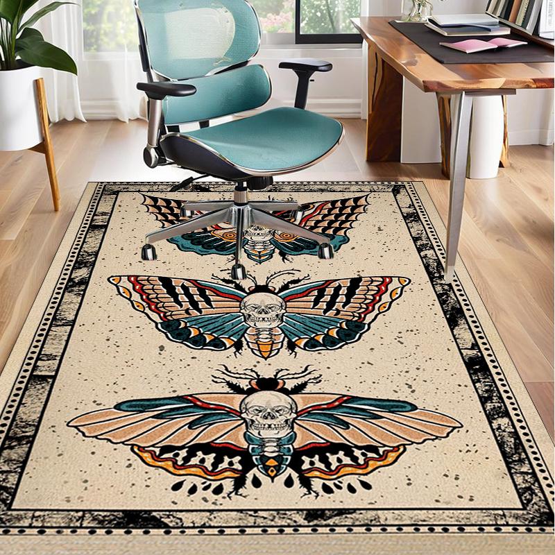 Gothic Moth And Skulls Office Rug Chair Mat, Entryway Carpet, Suitable for Front Door, Bedroom, Living Room, Desk, Holiday Gift