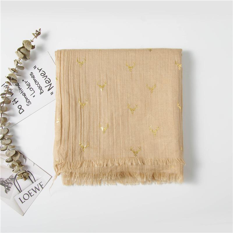 Autumn And Winter Christmas Deer Hot Stamping Cotton And Linen Scarf, Winter Warm Scarf, Travel Warm Long Scarf For Women