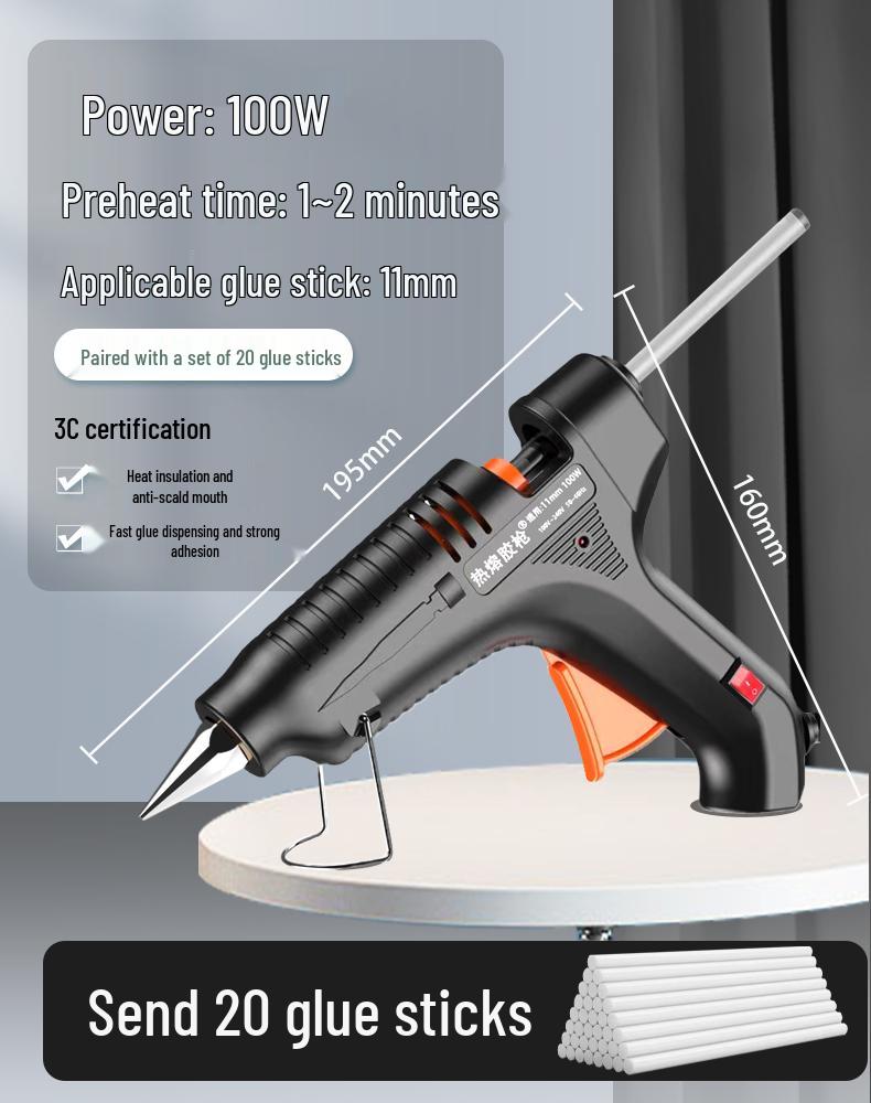 Electric Hot Melt Glue Gun with High Viscosity 11mm Glue Sticks for Household and Crafts