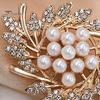 Solid Metal Brooch Flower Branch Brooch, Retro Leaf Design Lapel Pin with Faux Sturdy Jewelry Pearls, Electroplating Anti-Oxidation Badge for
