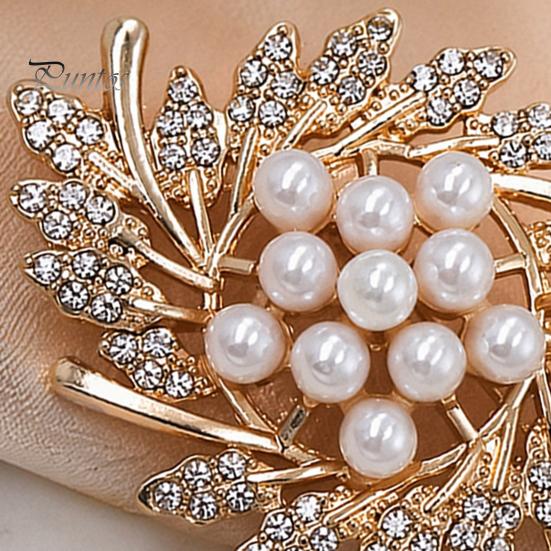 Solid Metal Brooch Flower Branch Brooch, Retro Leaf Design Lapel Pin with Faux Sturdy Jewelry Pearls, Electroplating Anti-Oxidation Badge for