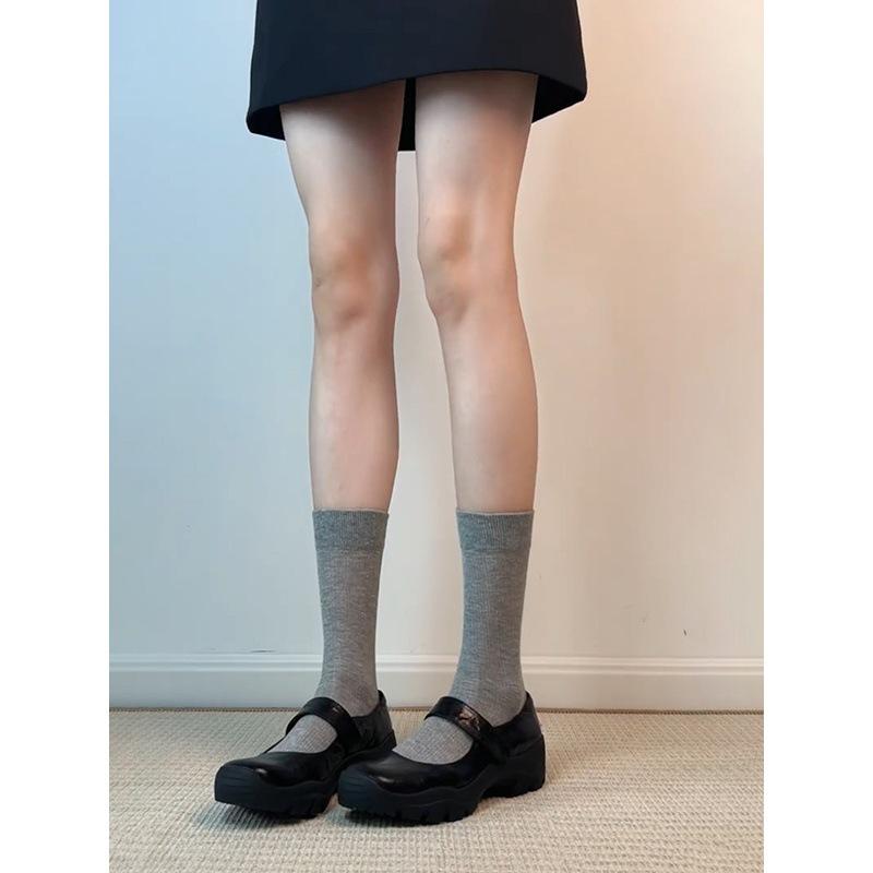 Washed cowhide~ Genuine leather retro thick sole heightening 4cm Velcro shallow mouth single shoes women's Mary Jane shoes small leather shoes