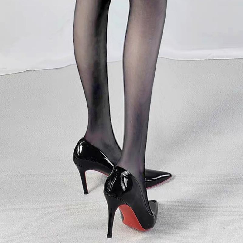 Women's Black Patent Leather Stiletto Heels with Side Cut and Red Bottom - Spring Collection