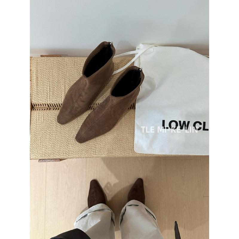 2025 New Inner Height Increase Thick Heel Rear Zipper Martin Boots Suede Low Tube Thin Niche Chelsea Boots