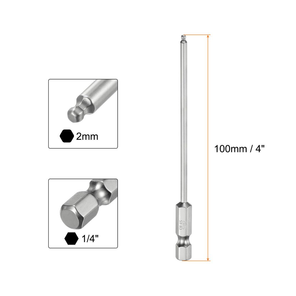 1/2/3pcs Ball End Hex Screwdriver Bit Set 1.5/2/2.5/3/4/5/6/8/10mm Size 1/4" Hex Shank 100mm (4") Long Magnetic Ball Head Bits