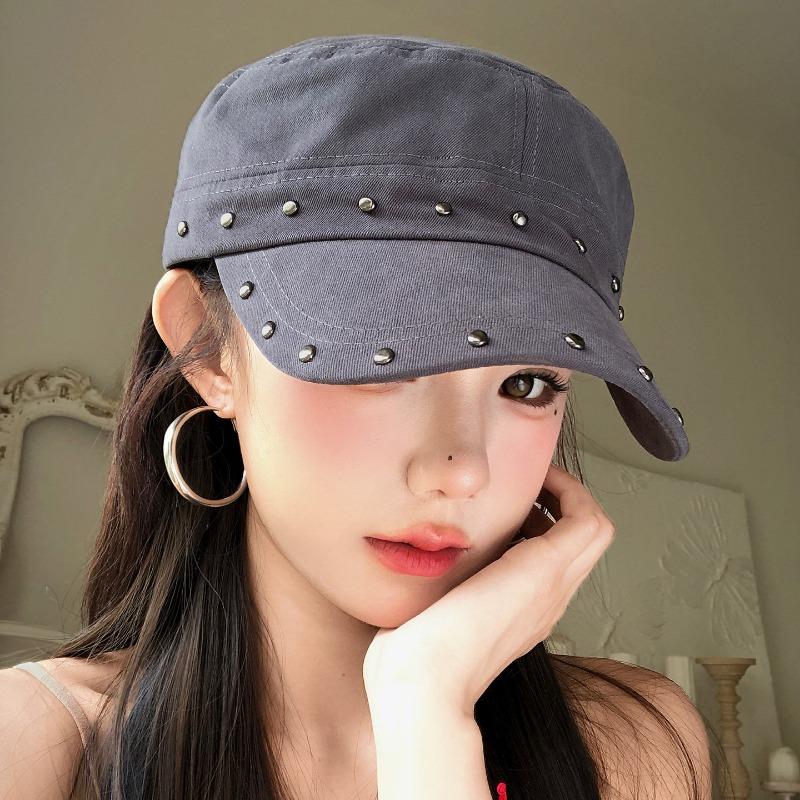 Women S Black Rivet Flat Top Equestrian Beret For Autumn Winter Large Head Size