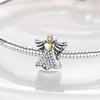 Copper Angel Baby Charms Zirconium Heart Shape Angel Wings Dangle Beads Fit Pandora Bracelet Necklace Diy Jewelry Marking
