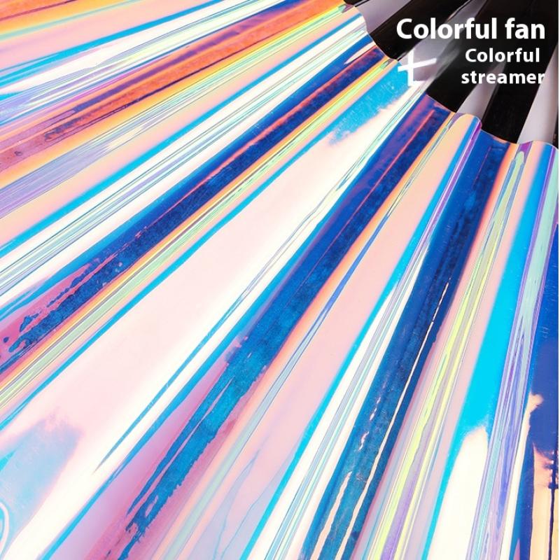 Holographic Folding Fan For Kung Fu Concerts And Rave Parties Colorful Accessory PVC Glitter Laser Taiji Fan Dancing Clap Fan