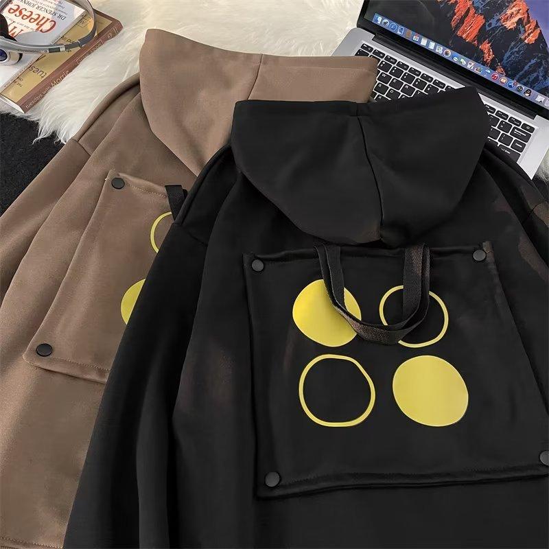 American retro hooded sweater trendy brand personalized design sense pocket men's autumn ins loose couple niche coat