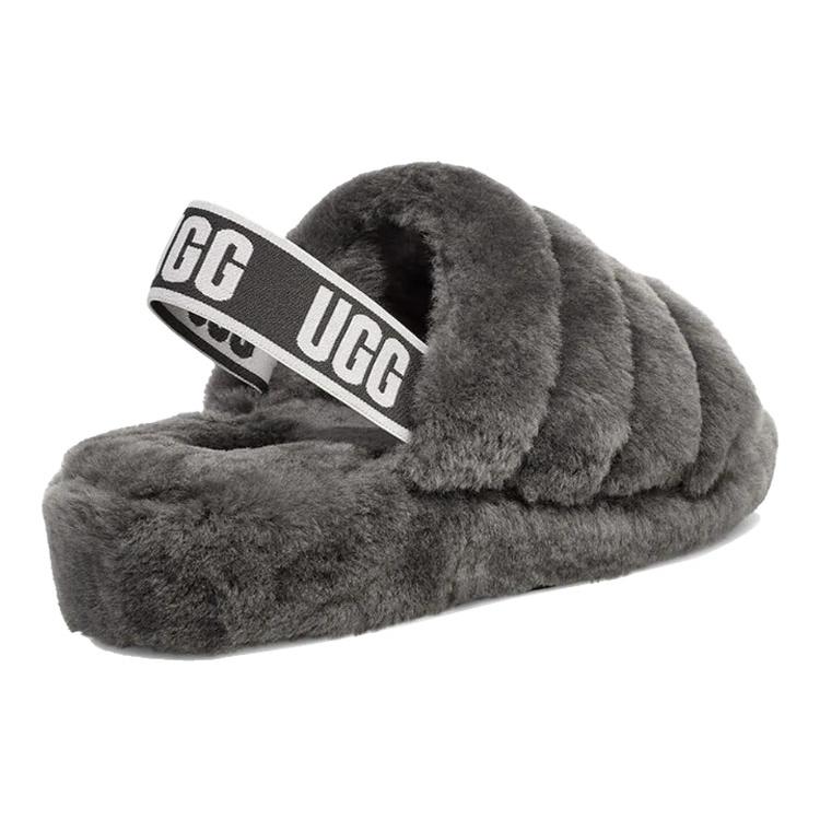 New UGG Fluff Yeah Slide Charcoal Women's 1095119-CHRC