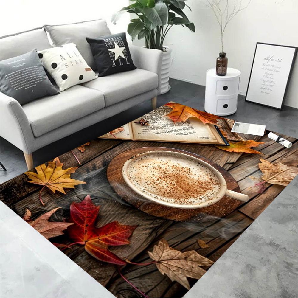 Retro 3D Coffee Latte Art Carpet Seasoning Wooden Carpet Rugs Living Room Small Rugs for Bedroom Living Room Decoration