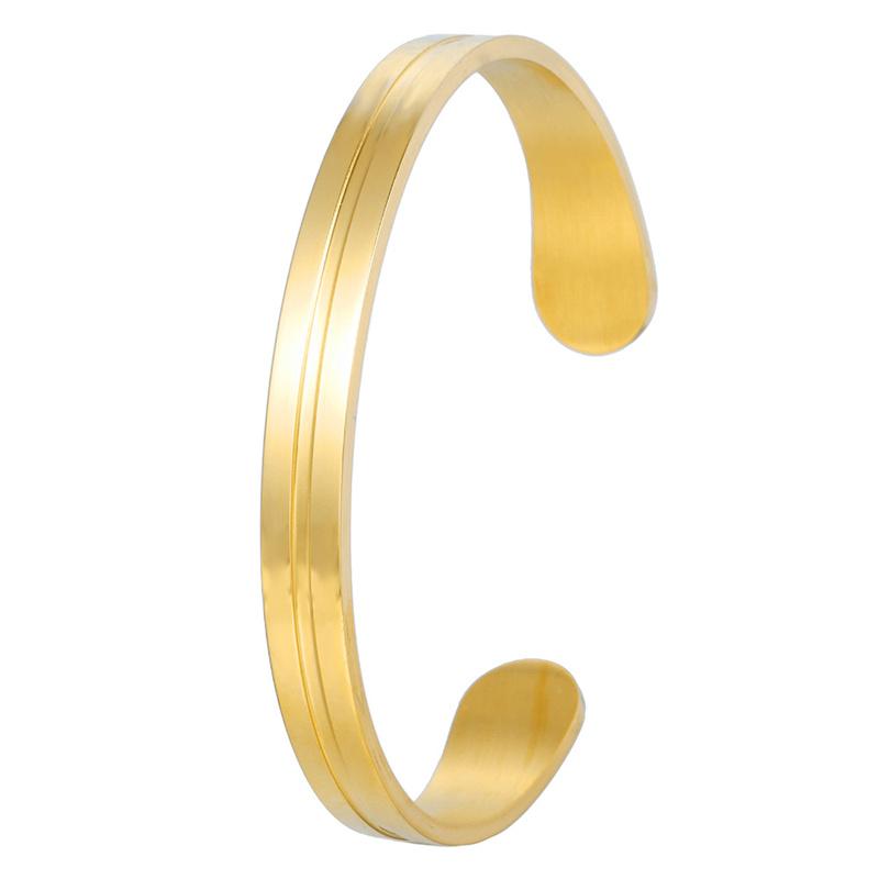 New Classic Simple Men Grooved Bracelet Open Adjustable Glossy Stainless Steel Bracelet