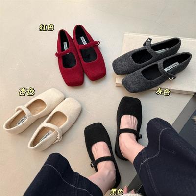 Retro Mary Jane Single Shoes Plush Shoes Women's Doudou Shoes Will Increase In Height Within 2025, Autumn and Winter New Gray Outer Wear