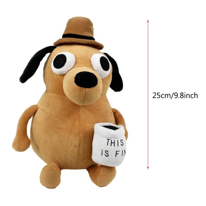 This Is Fine Dog Plush Toy Meme Coffee Cup Puppy Plushie Figure Stuffed Animal Soft Doll Gift for Kids Children Birthday Fans