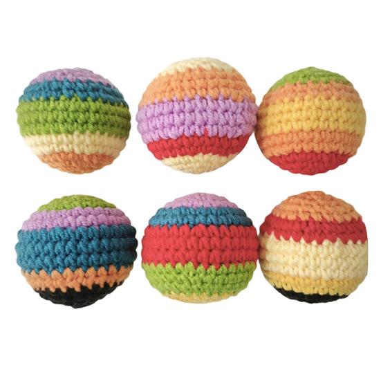 Hand Knitted Colorful Juggling Balls Set Soft Cotton Filled Footbag for Kids Adults Crochet Stress Relief Toy for Outdoor Play