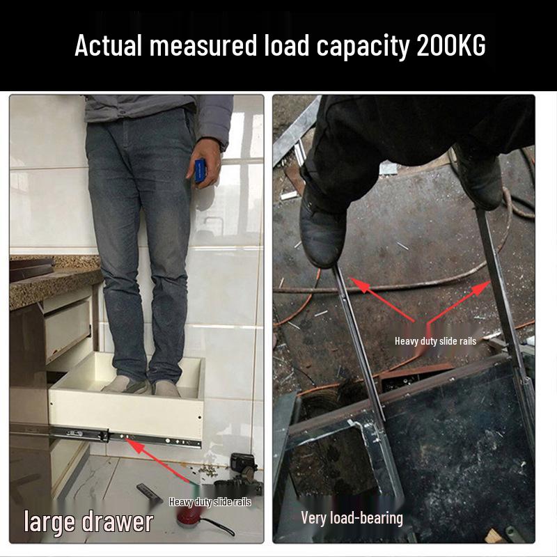 53" Heavy-Duty Industrial Drawer Slide with Lock, High Load, 100kg Capacity, Three-Section, Self-Locking Design