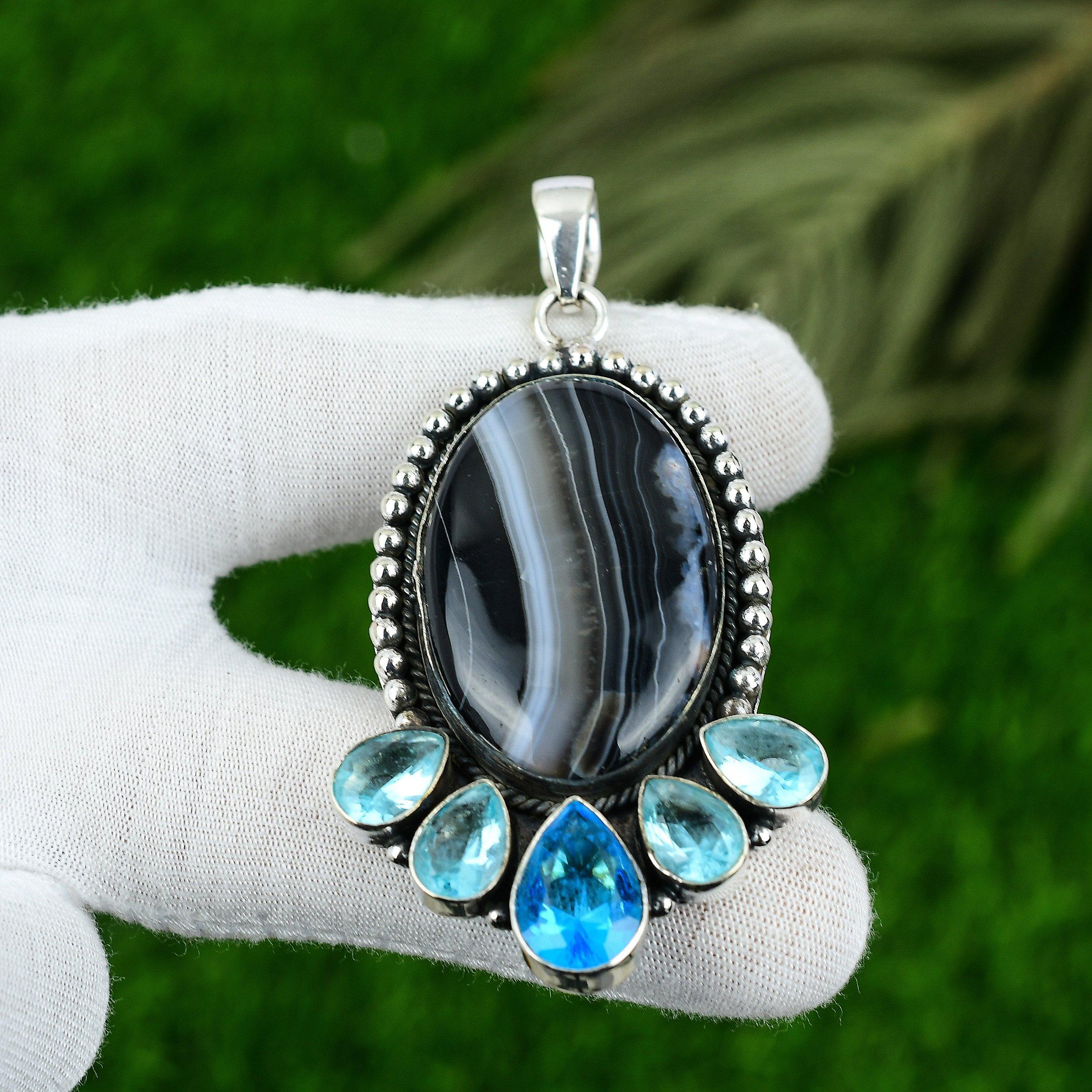 Anniversary Gift For Her Natural Sardonyx Gemstone Pendant 925 Sterling Silver