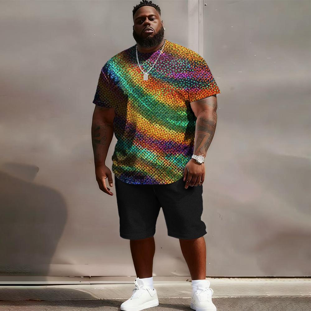 

Big & Tall Short Sleeve Set with Iridescent Flair - Lightweight Cotton Blend, Minimalist Rainbow Sheen S