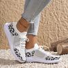 White Leopard Knitted Sneakers Women Autumn 2025 Slip On Plus Size Flats Woman Comfortable Breathable Mesh Casual Walking Shoes