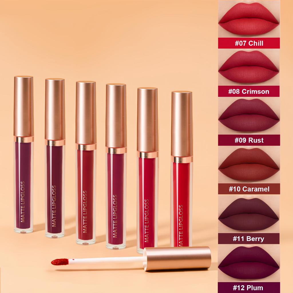 Sexy and Long-lasting Matte Liquid Lipstick Long Lasting Non Transfer Nude & Dark Shades 12 Colors Waterproof Lip Gloss Women's Beauty