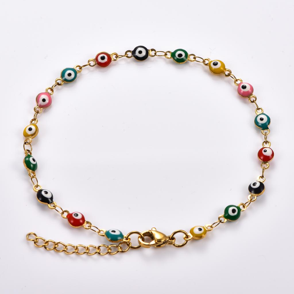 4mm Stainless Steel Round Turkish Evil Eye Bracelet Link Hand Chain for Women Girl Wristband Anklets Metal Jewelry Summer Gift