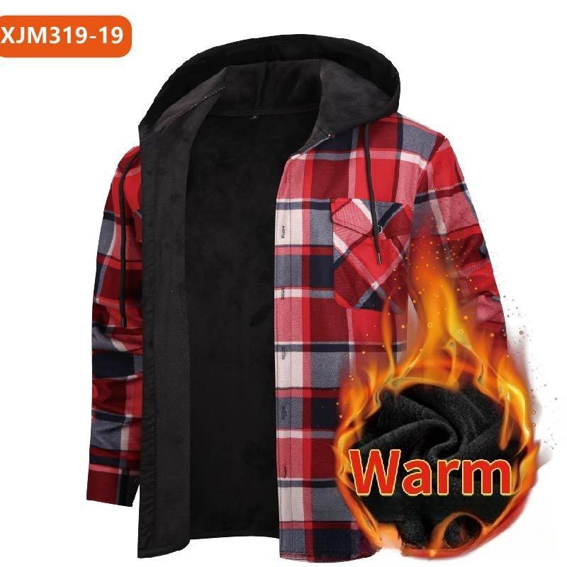 Men's Plaid Flannel Shirt, Long Sleeve Square Collar Button-Up Shirt, Regular Fit Heavyweight Multi-Pocket Winter Shirt