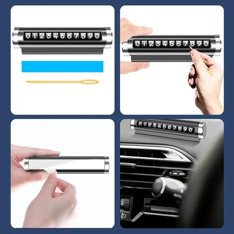Metal Car Temporary Parking Card Universal Rotate Phone Number Plate Roller Adjustment Alloy Stickers Park Card Auto Accessories