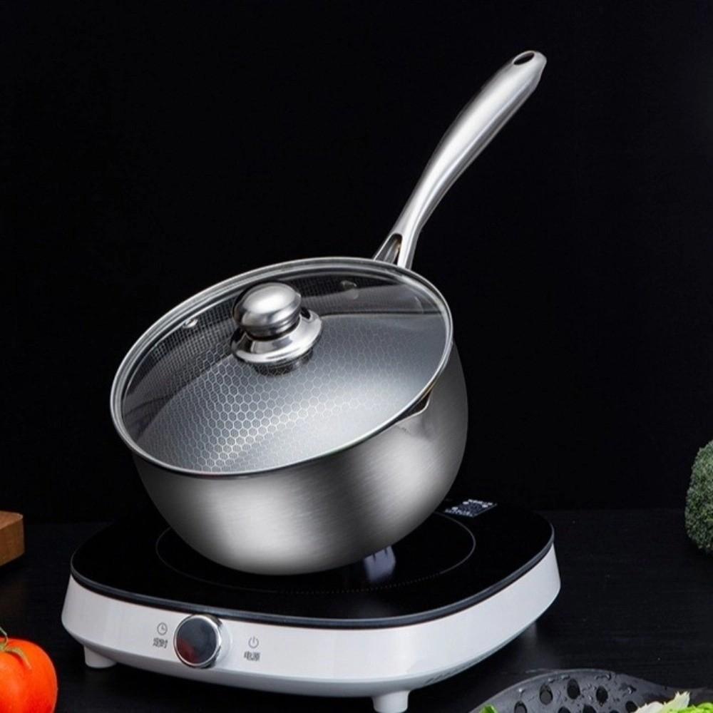 Versatile Versatile Stainless Steel Pot with Cover 18cm Non-Stick Food Pot Frying Steaming Baby Food Pot Cooking Tool