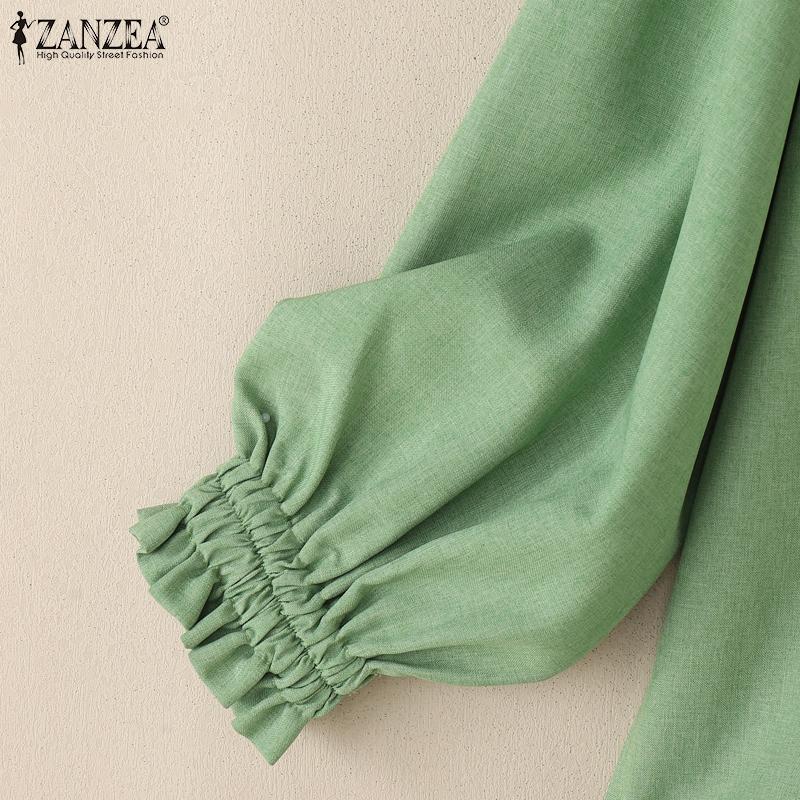 ZANZEA Women Casual Round Neck Solid Color 3/4 Sleeve Loose Blouse