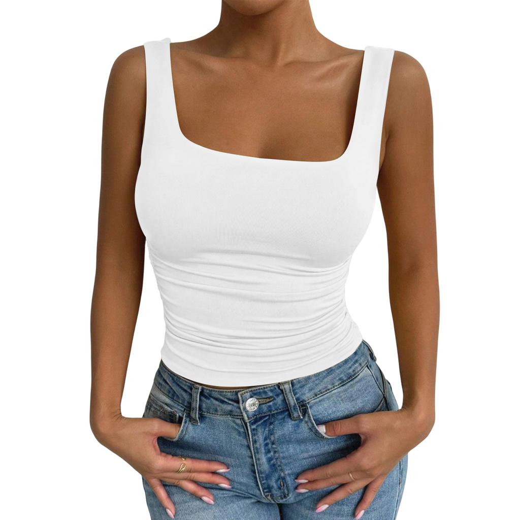 Women Sleeveless Tank Top Square Neck Casual Slim Fit Stretchy Ribbed Knit Summer Basic Layering Camisole Shirt