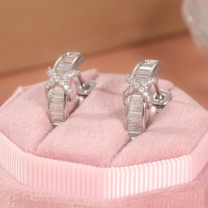 Elegant Silver Color Crossing Inlaid Cubic Zirconia Hoop Earrings Engagement Wedding Earrings for Women Jewelry