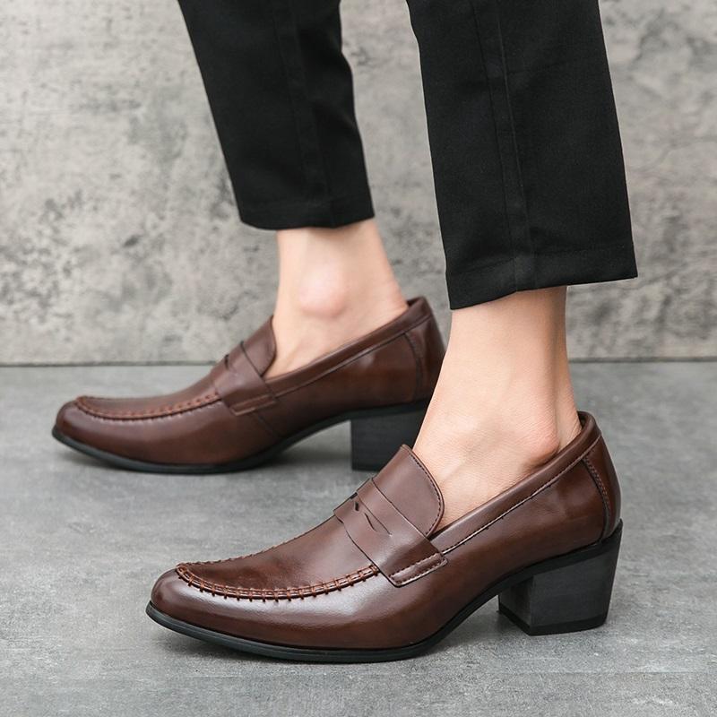 New Men's British  Black Brown Patent Leather Height Increasing Shoes Penny Loafter Formal Wedding Prom Homecoming Oxfords