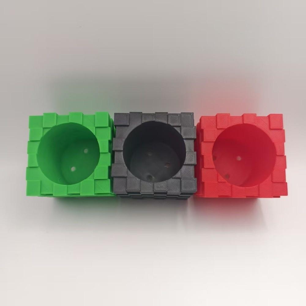 Ornaments 3D Printed Cube Flower Pot Building Block Style Creative Succulent Plant Pot Vase Home Decoration Bookshelf
