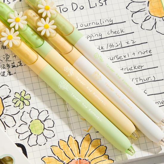 4 Pcs Retractable Spinning Erasable Pens Refillable Gel Pens for Girls Women Gifts 0.5mm Black Ink Pens for Journaling Drawing Writing