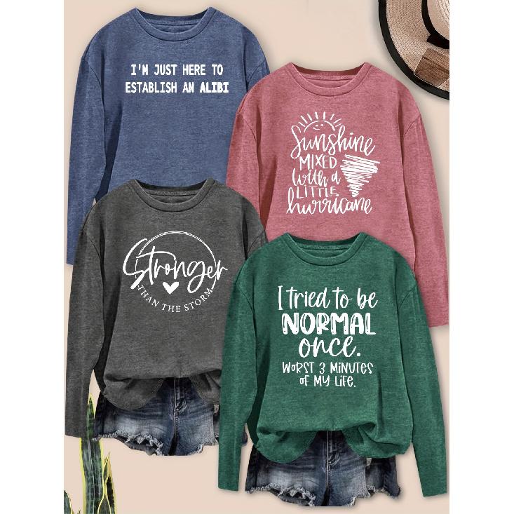 Elegant women s long-sleeve top with heart-shaped line letter combination pattern print, round neck, suitable for spring, summer, autumn, and S