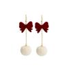 Retro French Red Bow Flocked Earrings Hairball Tassel Long Pendant Light Luxury Small Fragrant Stud Earrings
