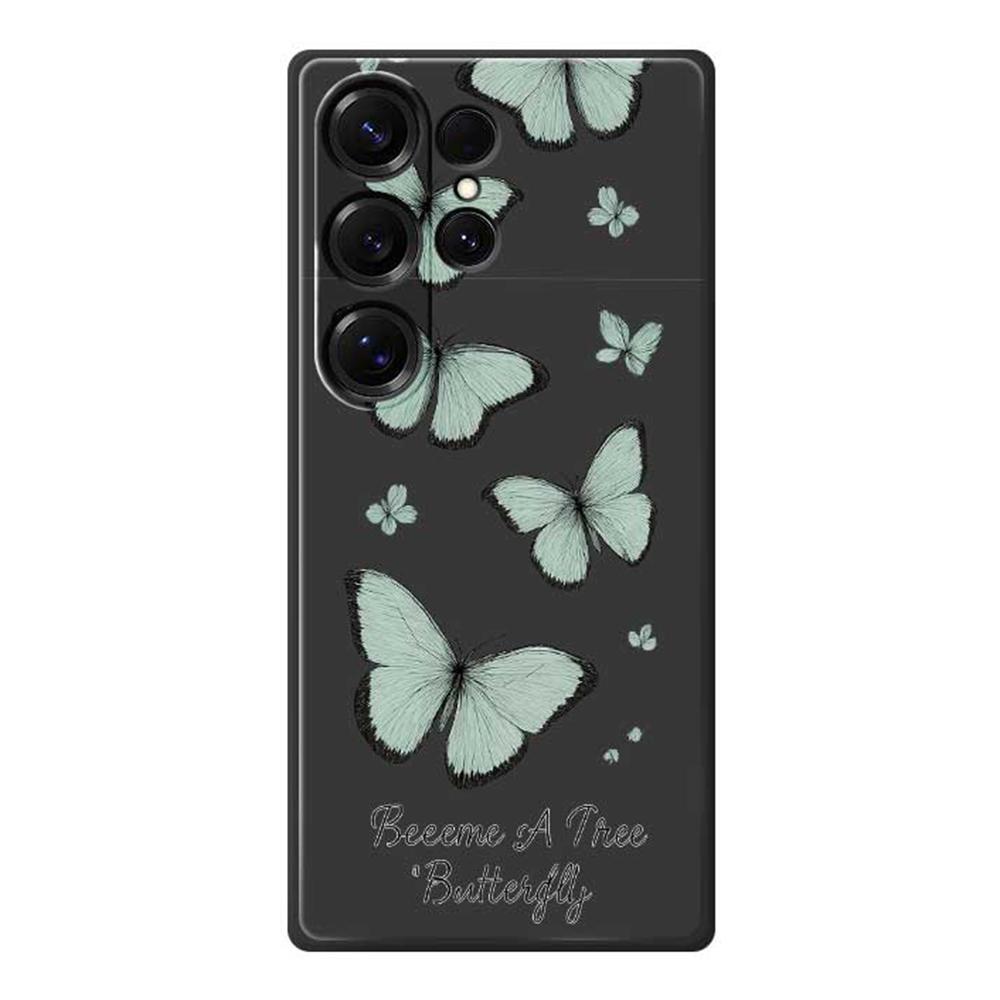 For Samsung Galaxy S25 Ultra Case Green Butterfly Pattern Printing Straight Edge TPU Phone Back Cover