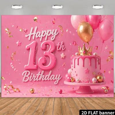 2D Kulisse für den 13. Geburtstag eines Teenager-Mädchens, "Happy 13th" Schriftzug & Ballon Fotografie Hintergrund