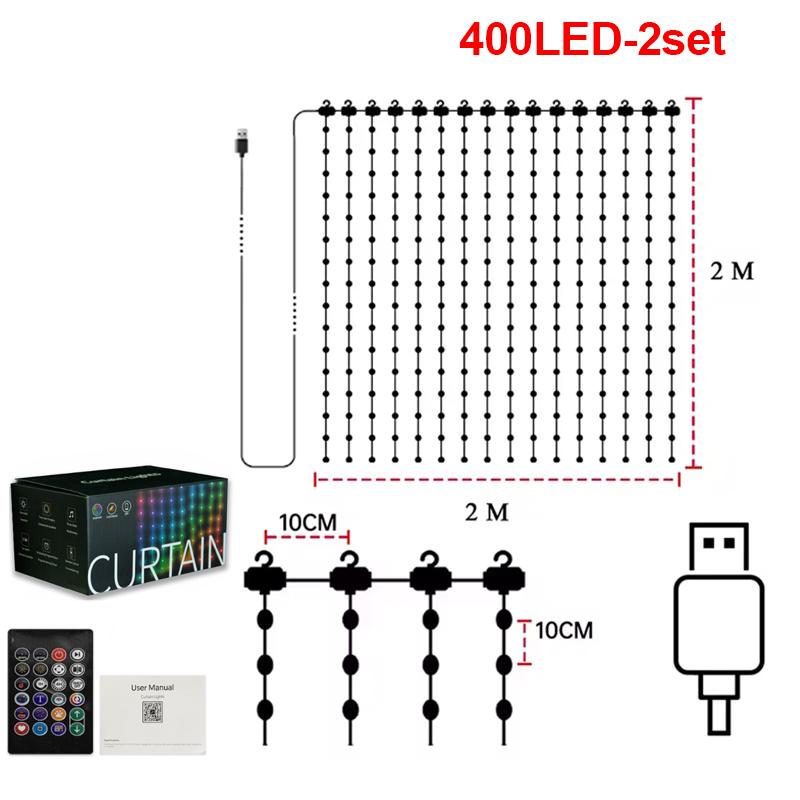 400Leds 2M Smart LED DIY Curtain Lights APP and Remote Control Background Wall Bedroom Decoration Light Halloween Decoration