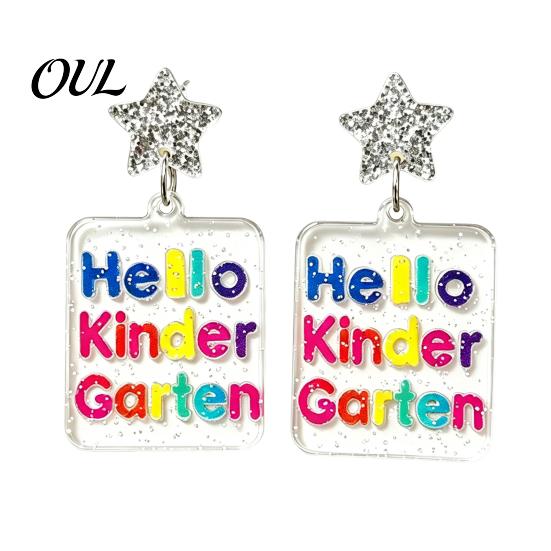 Cute Glitter Accessories 1 Pair Back to School Earrings, Colorful Acrylic Letter Dangle Creative Season Jewelry Drop First Day of Appreciation