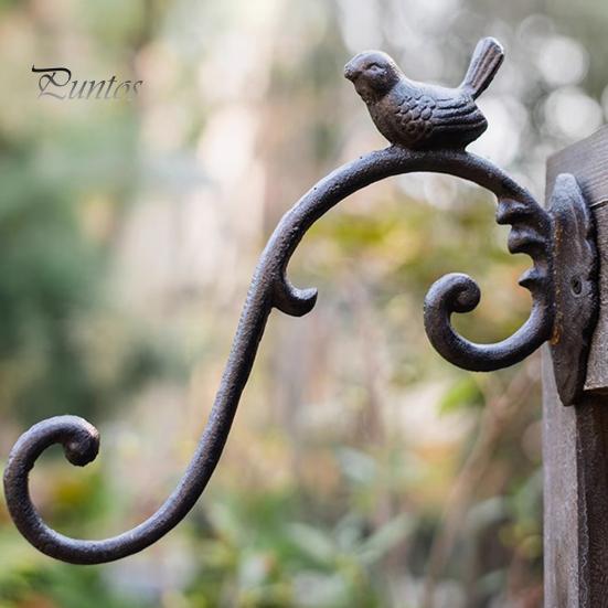 Rustic Terrace Decorative Accents Vintage Iron Birdcage Wall Mount Hooks, Metal Bird Plant Hanging Basket Hook for Home Outdoor Garden Hooks
