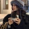 Rabbit Fur Knitted Hat Women's Autumn and Winter Splicing Warm Wool Hat Cold-proof Cover Foreign Gas Plush Ear Protection Head Hat