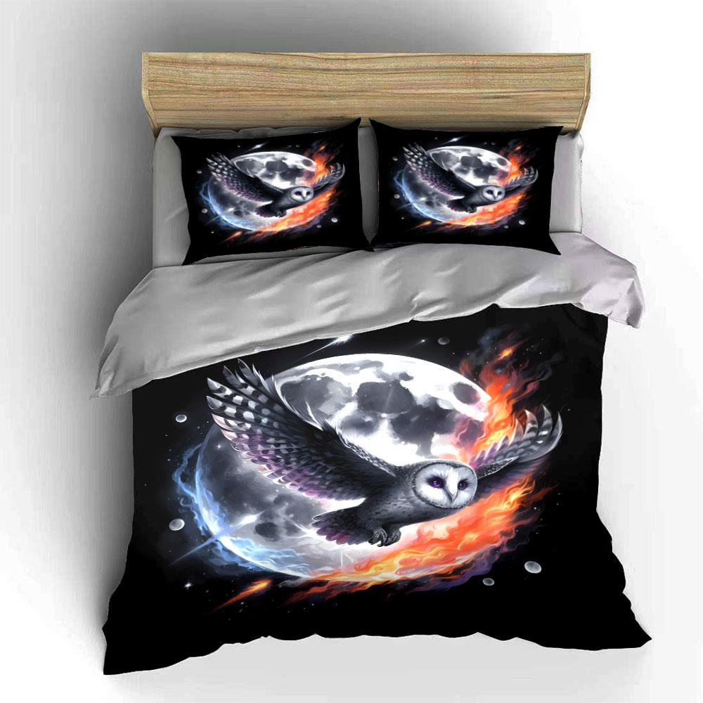 Moonlight Owl Art Set Soft Comfortable Duvet Cover Bedding Set Included 1*Duvet Cover & 2*Pillowcases, Gift