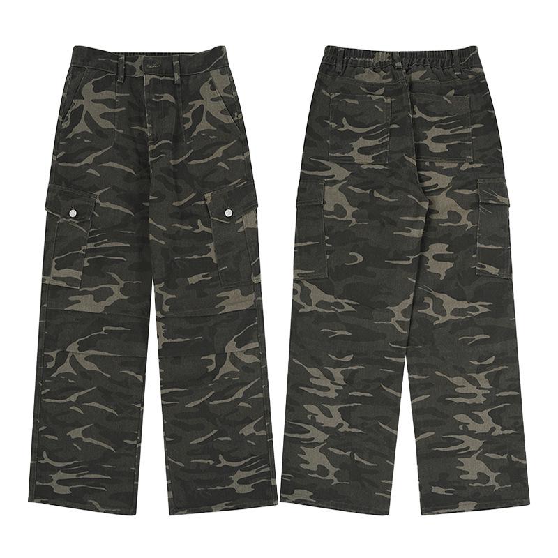 LKTM Unisex American Hip-Hop Camouflage Multi-Pocket Loose Straight Leg Work Pants
