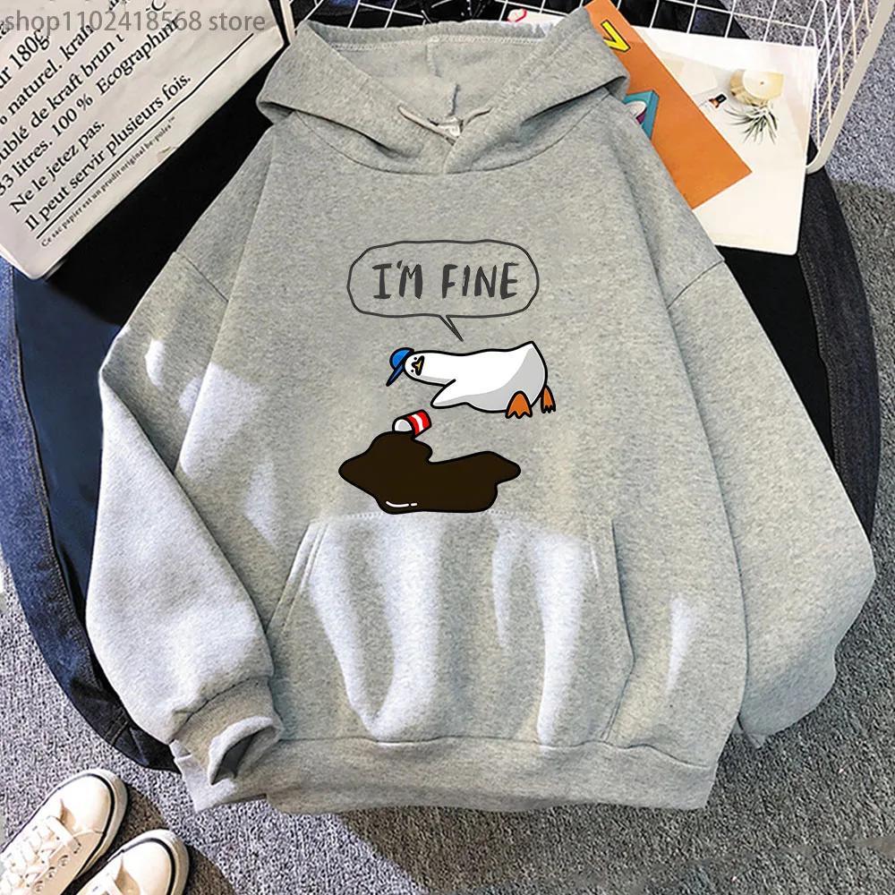 I’m Fine Hoodies Duck with Spilt Coffee Sweatshirts Cartoon Anime Tracksuit Men Winter Clothes Women Tops