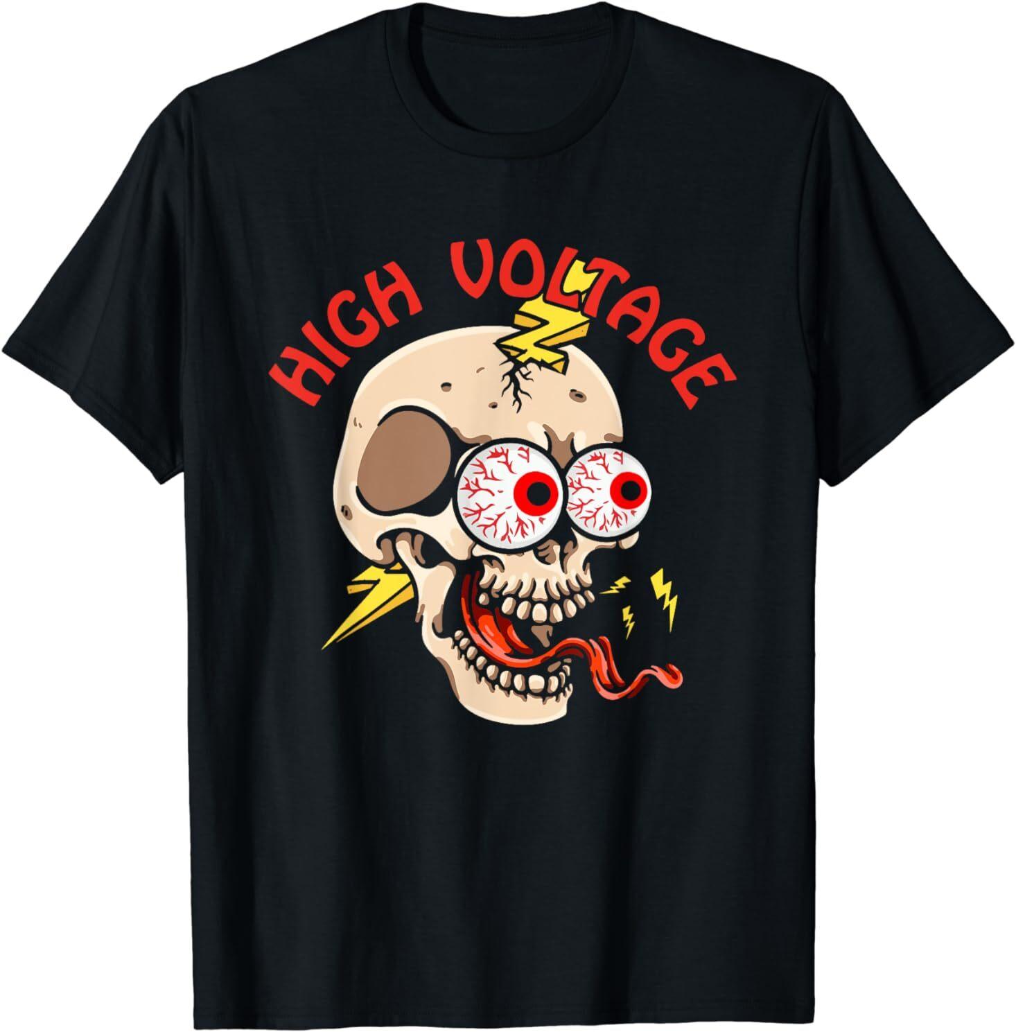 NEW LIMITED skull voltage funny lineman electrician for men Gift Idea T-Shirt S разноцветный