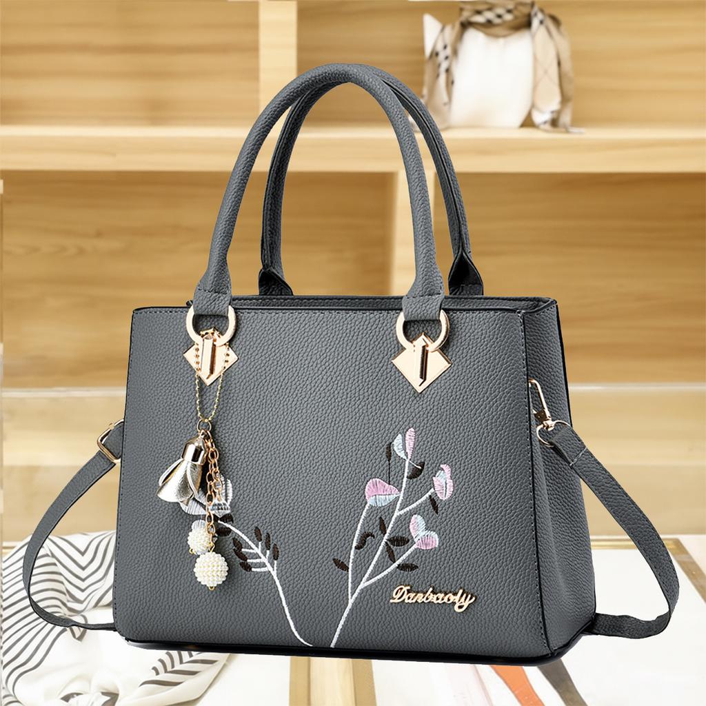 Soft Premium PU Leather Ladies Handbag With Delicate Embroidery, All-Match Multiway Shoulder Crossbody Daily Bag For Mature Women