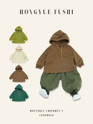 Children's Solid Color Kangaroo Pocket Hooded Sweatshirt - Autumn 2024